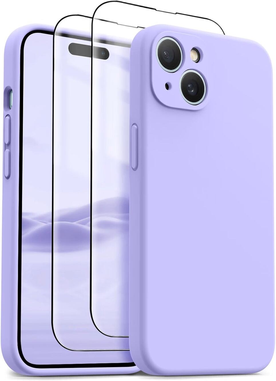 HIKII for iPhone 15 Silicone Case, 2 Pk Screen Protectors LT Purple